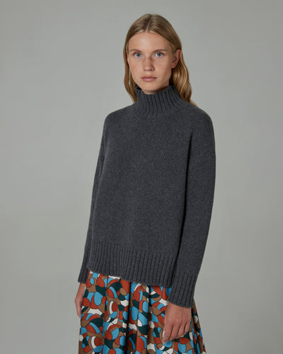 Pull collo alto in cashmere grigio